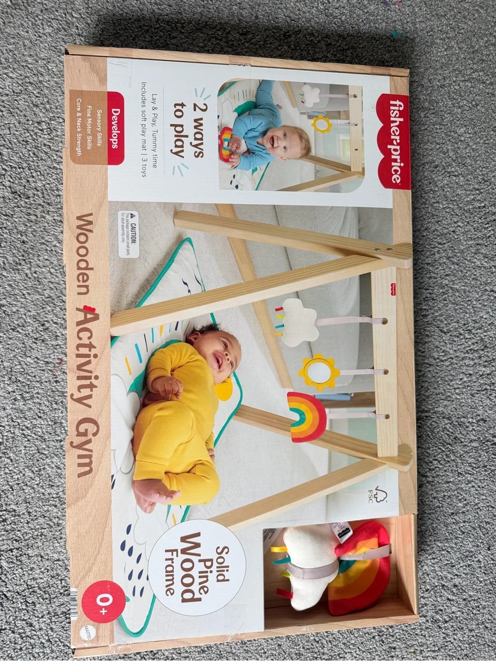 Fisher-Price Natural Wood Activity Gym with Rainbow & Yellow Accents